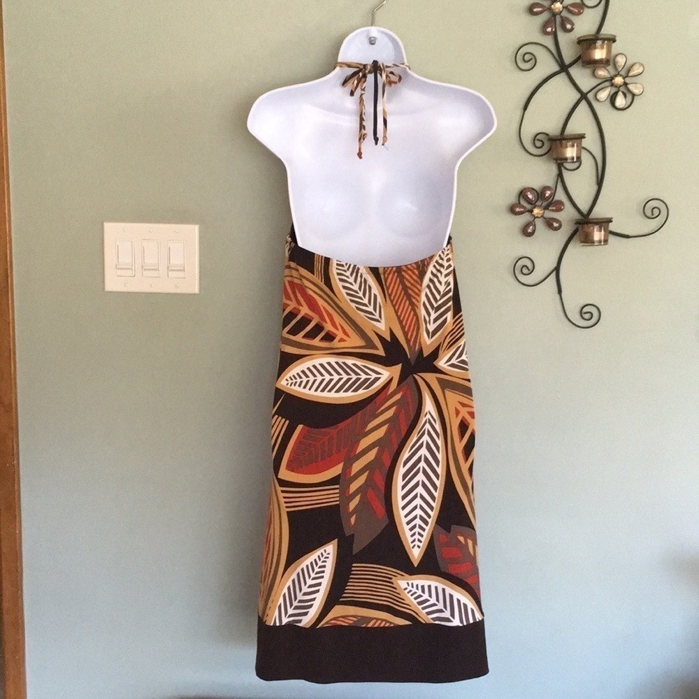 Apt 9 Wooden Beaded Halter Mini Dress Size M Flowy Tropical Print Fall Color - Picture 4 of 8